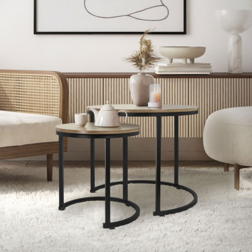 ML-Design - Table basse set de 2 pièces forme ronde Chêne Sonoma/Noir en MDF et métal ML-Design ML-Design  - Canape noir design
