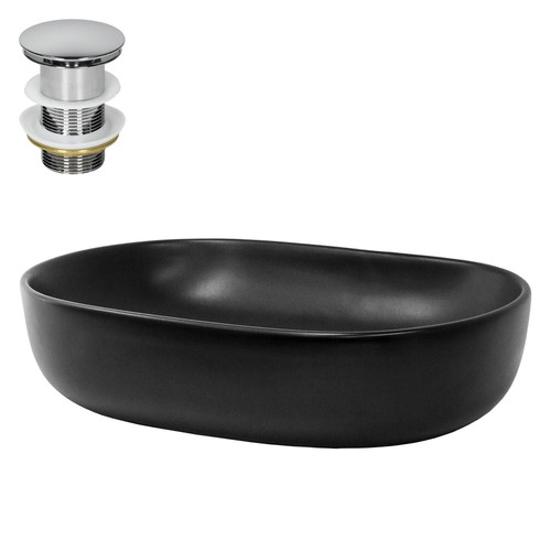 ML-Design - Vasque avec vidage sans trop-plein 60x42,5x14,5 cm noir en céramique ML-Design ML-Design  - Bouchon lavabo