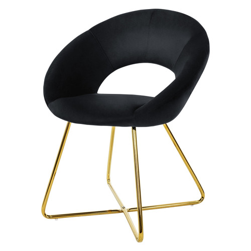 ML-Design - Chaise de salle à manger en velours avec dossier rond noir pieds en métal doré ML-Design  - Maison
