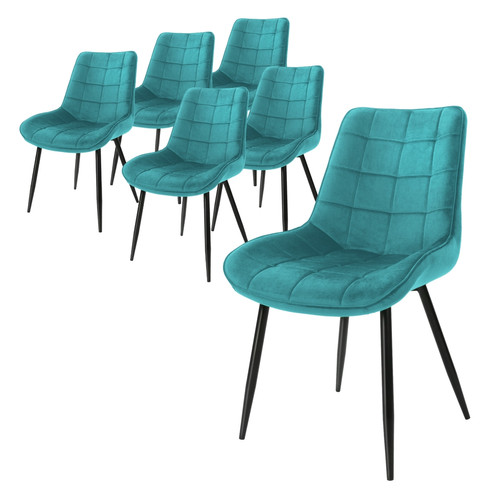 ML-Design - 6x Chaises de salle à manger bleu pétrole retro en velours fauteuil deco salon ML-Design  - Maison