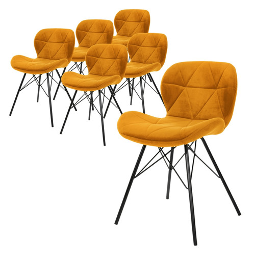 ML-Design - 6x Chaises de salle à manger jaune moutarde moderne velours fauteuil deco salon ML-Design  - Deco salle manger moderne