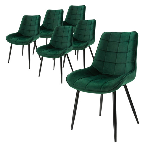 ML-Design - Lot de 6 chaises salle à manger en vert foncé velours pieds acier noir 120 kg ML-Design  - Salon, salle à manger
