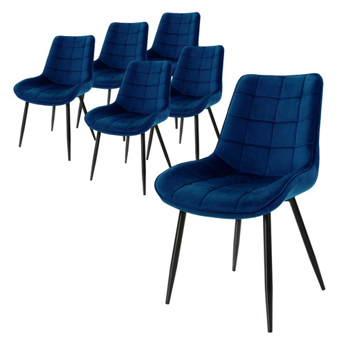 ML-Design - Lot de 6 chaises salle à manger en bleu foncé velours pieds acier noir 120 kg ML-Design  - Salon, salle à manger