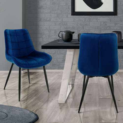 ML-Design - Chaise de salle à manger, lot de 2, bleu foncé, revêtement velours, pieds métalliques, matériel de montage inclus ML-Design ML-Design  - Chaise écolier Chaises