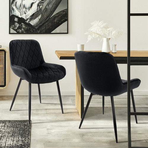 ML-Design - Chaise de salle à manger set de 2 pièces noir en velours et acier incl. dossier et accoudoirs ML-Design ML-Design  - Fauteuil chambre