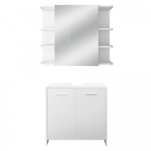 ML-Design - Ensemble de meubles de salle de bains 2 pičces de style moderne blanc en bois ML-design ML-Design  - Miroir salle de bain avec rangement