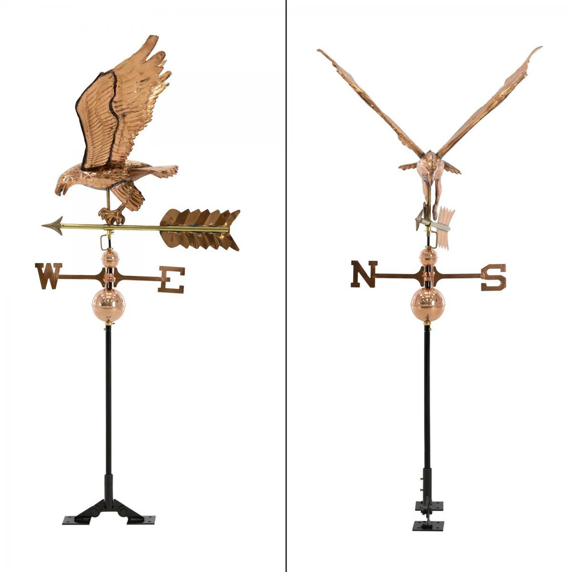 135 cm ML-Design Girouette de Toit Aigle en Cuivre Éolienne Décoration de Jardin Support sur Flèche en Relief 3D avec Accessoires de Montage Base Métallique Indicateur de Direction du Vent 