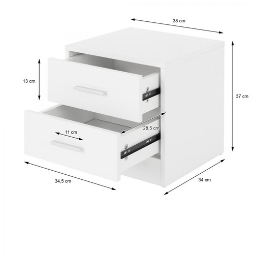 Tables basses Table de chevet 2 tiroirs armoire de nuit chambre à coucher blanc 38x37x34 cm