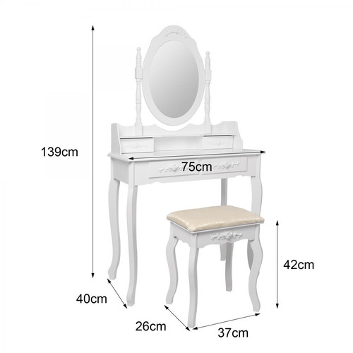 Coiffeuse Table de maquillage blanc table de coiffeuse avec miroir et tabouret moderne MDF