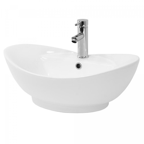 Lavabo ML-Design Vasque en céramique blanc ovale lavabo à poser évier lave-mains 590x205x395 mm