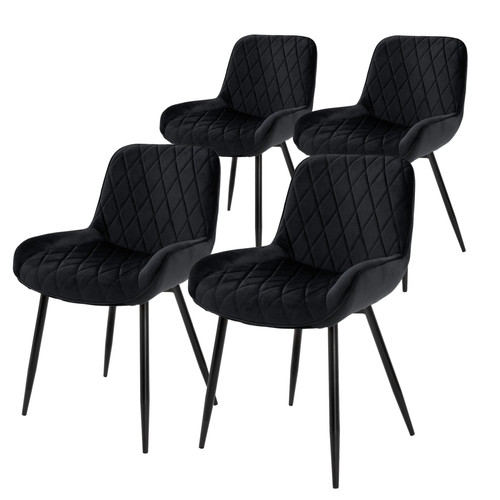 ML-Design - Set de 4 chaises de salle à manger rembourrées assise dossier noir velours ML-Design  - Lot de 4 chaises Chaises