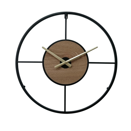 Horloges, pendules Mobili Rebecca Horloge Murale Moderne Mdf Métal Noir Brun Pour Maison Bureau
