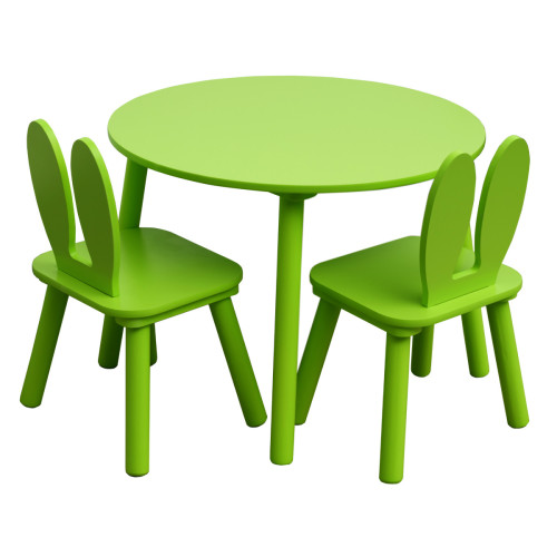 Tables à manger Mobili Rebecca Ensemble De Table Et 2 Chaises Pour Enfants En Bois Verte Salle De Jeux
