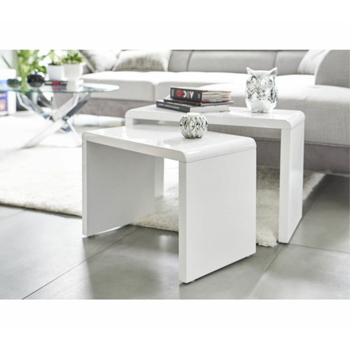 Modern Living - Table basse double gigogne MODERN LIVING blanc laqué Lenny Modern Living  - Meuble salon blanc laque