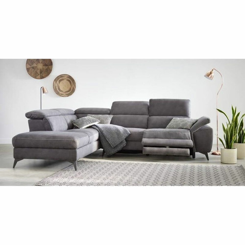 Modern Living - Canapé angle gauche relax électrique NEWPORT tissu gris foncé - Canapés