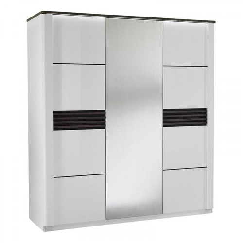 Modern Living - Armoire 3 portes L.195 cm VERTIGO blanc et imitation chêne gris - Chambre Blanc, bois clair