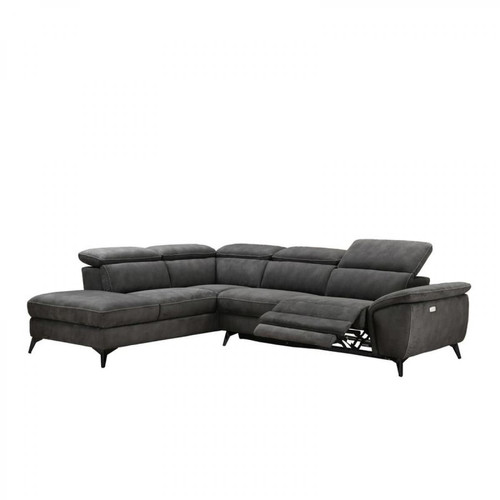 Modern Living - Canapé angle gauche relax électrique NEWPORT tissu gris foncé - Black Friday Canapé