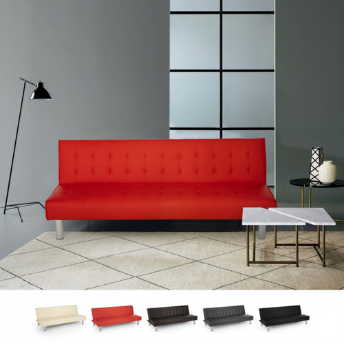 Salons complets Modus Sofà Canapé-lit 2 places clic clac en similicuir inclinable, design moderne Elly, Couleur: Rouge