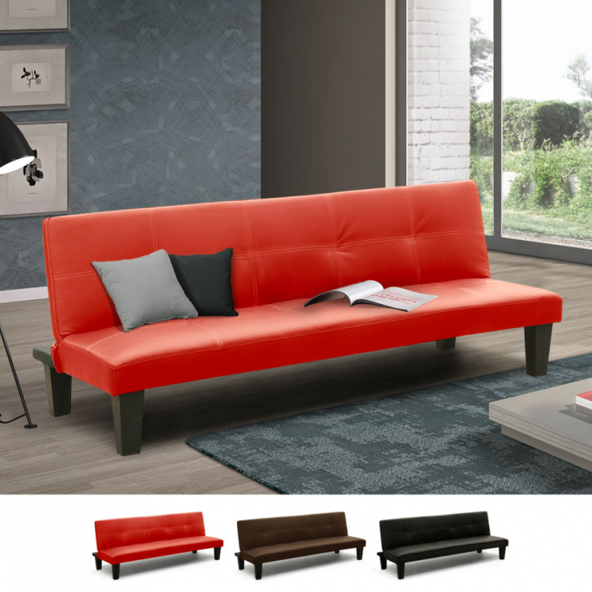 Salons complets Modus Sofà Canapé-lit convertible petit en simili-cuir 2 pièces Topazio Joy, Couleur: Rouge