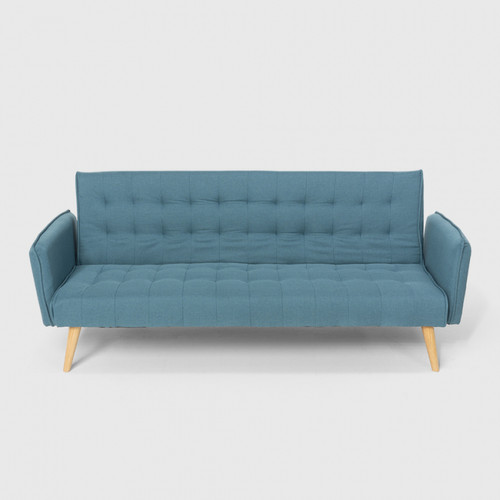 Salons complets Canapé-lit 3 places clic clac en tissu inclinable design nordique Malibu, Couleur: Bleu