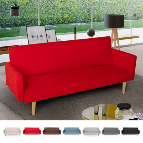 Salons complets Modus Sofà Canapé-lit 3 places clic clac en tissu inclinable design nordique Perla, Couleur: Rouge