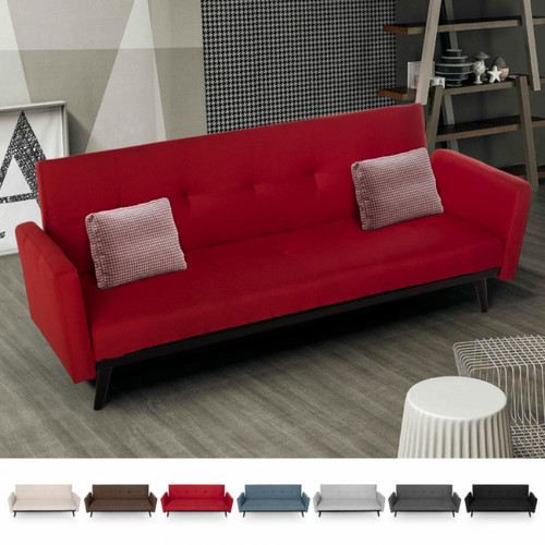 Modus Sofà - Canapé-lit 3 places convertible clic clac en tissu design nordique Tulum, Couleur: Rouge - Salons complets