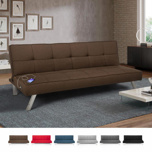 Modus Sofà - Canapé-lit en tissu avec port USB et pieds en métal AstraLIS design, Couleur: Marron - Modus Sofà