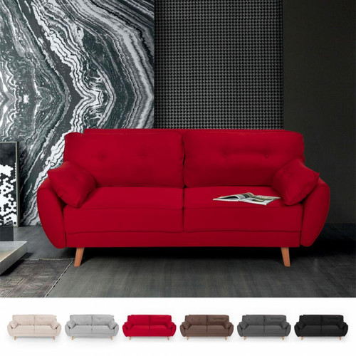 Modus Sofà - Canapé-lit inclinable design nordique clic clac 3 places en tissu Fortaleza, Couleur: Rouge - Salons complets