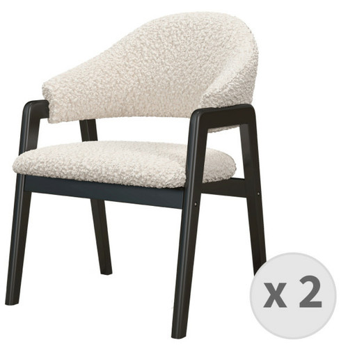 Moloo - WOOL-Chaise en tissu bouclette Ecru et bois noir (x2) Moloo  - Chaise écolier Chaises