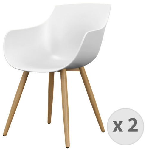 Moloo - YANICE-Chaise Coque Blanche, pieds métal chêne (x2) Moloo  - Chaises
