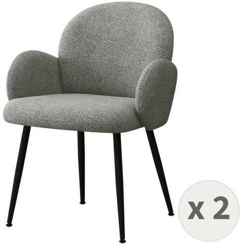 Moloo - ALICE-Chaise en tissu bouclé Gris Cendré et pieds métal noir (x2) Moloo  - Salon, salle à manger