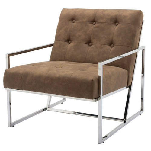 Moloo - GREG - Fauteuil lounge en micro vintage marron et métal finition inox Moloo  - fauteuil butterfly Fauteuils