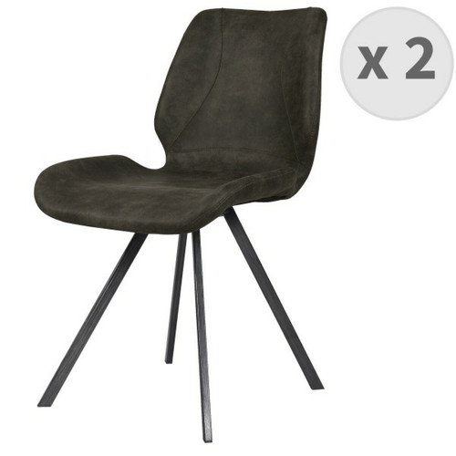 Chaises Moloo HORIZON - Chaise industrielle microfibre vintage marron foncé pieds métal noir (x2)