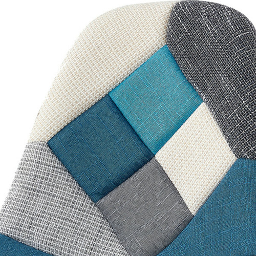 Tabourets OWEN - Chaise de bar scandinave tissu patchwork bleu pieds hêtre (x2)