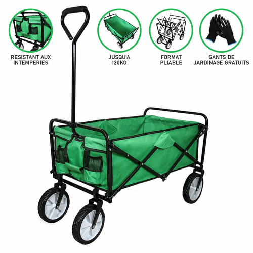 Monstershop - Chariot Pliable de Jardin – Vert Monstershop  - Chariot jardin 4 roues