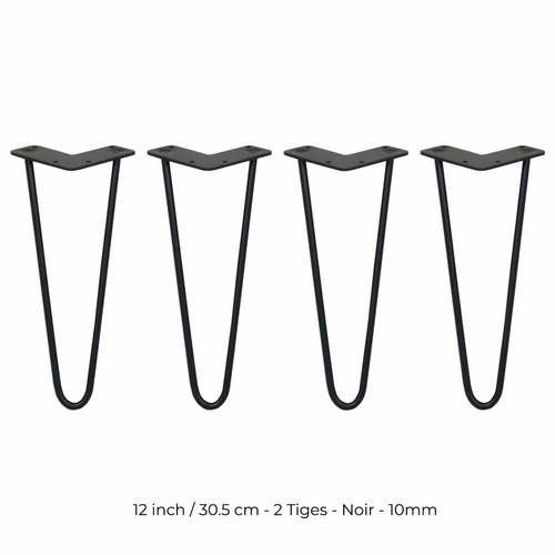 Monstershop - 4 Pieds de Table en Épingle à Cheveux - 30,5cm - 2 Tiges - 10mm – Fini Noir Monstershop  - Quincaillerie