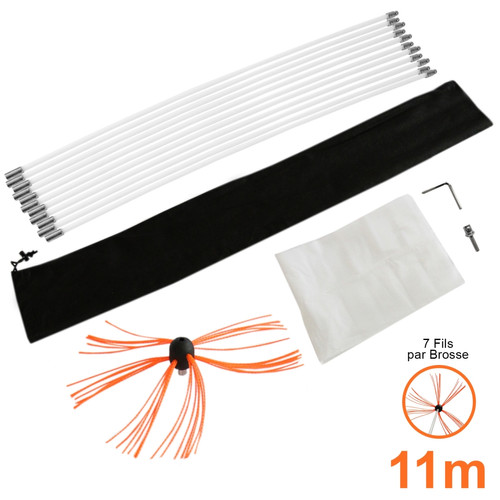 Maxblast - Kit de Ramonage 11m Nylon Flexible Hérisson de Ramonage Synthétique Nettoyage Poêle Entrainement Perceuse Électrique - Accessoires de radiateur