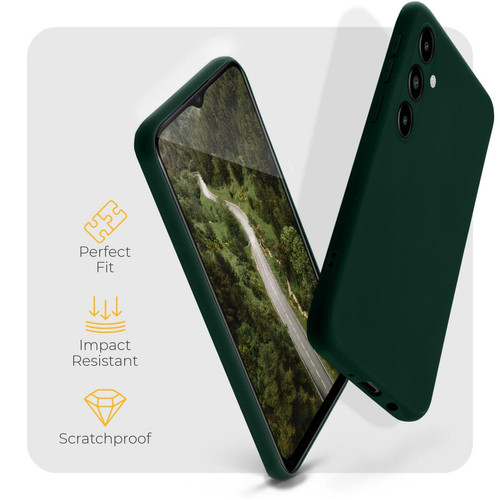 Coque, étui smartphone Moozy Minimalist Series Coque en silicone pour Samsung A14, vert nuit – Finition mate légère, coque de protection fine et souple en TPU avec surface mate