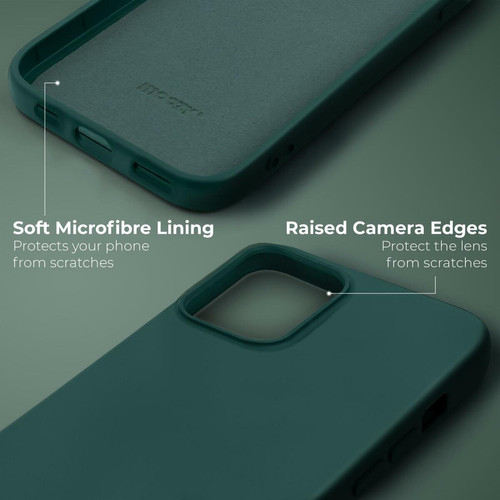 Moozy Moozy Lifestyle. Coque conçue pour iPhone 12, iPhone 12 Pro, vert foncé – Coque en silicone liquide avec finition mate et doublure en microfibre douce.