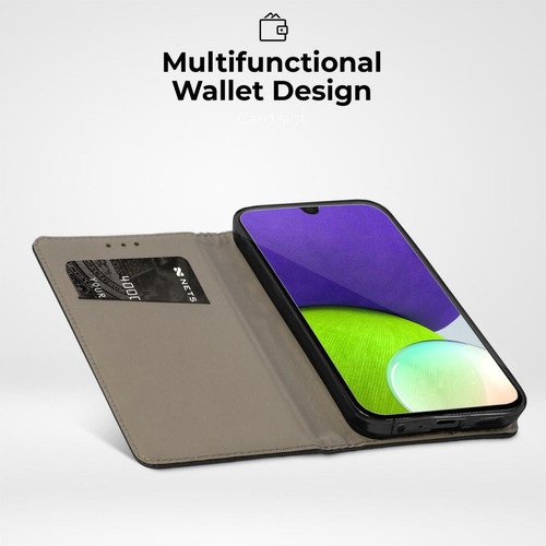 Moozy Moozy Étui à rabat pour Samsung A22 4G, noir – Étui portefeuille à rabat magnétique intelligent avec porte-cartes et support, emplacements pour cartes de crédit, fonction béquille