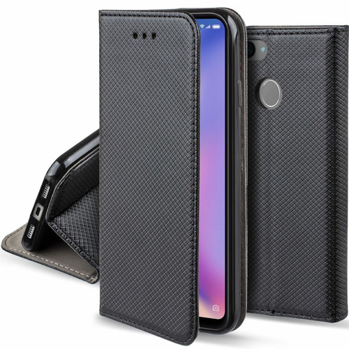 Moozy - Moozy Case Flip Cover pour Xiaomi Mi 8 Lite, Noir - Étui à Rabat Magnétique Intelligent avec Porte-Cartes et Support Moozy  - Accessoire Smartphone
