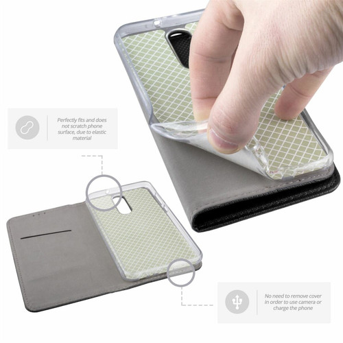 Coque, étui smartphone Moozy Case Flip Cover pour Huawei Mate 10 Lite, Noir - Étui à Rabat Magnétique Intelligent avec Porte-Cartes et Support