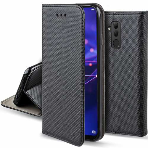 Coque, étui smartphone Moozy Moozy Case Flip Cover pour Huawei Mate 20 Lite, Noir - Étui à Rabat Magnétique Intelligent avec Porte-Cartes et Support