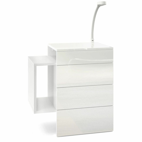 Mpc - Table De Chevet Blanc Mat Et Blanc Laqué (lxhxp) : 60 X 63 X 38 + LED Mpc - Chevet laque blanc