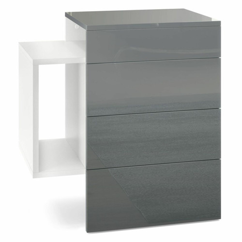 Mpc - Table De Chevet Blanc Mat Et Gris Laqué (lxhxp) : 60 X 63 X 36 Mpc  - Table de chevet hauteur 60 cm