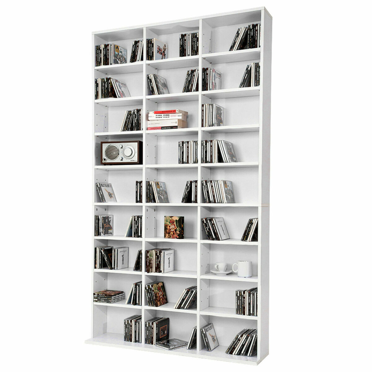 mpc etagère bibliothèque range cd blanc 102 x 178 x 16 cm (lxhxp)  blanc