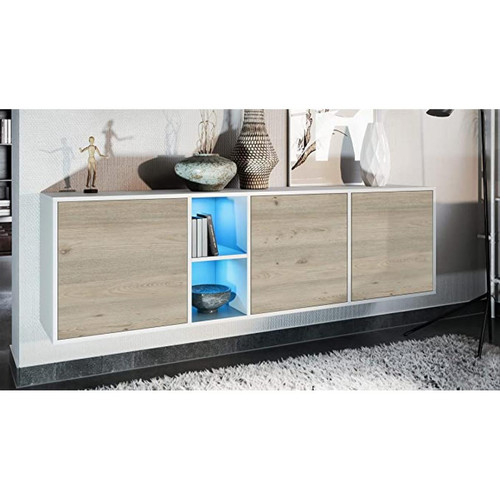 Mpc - Meuble meuble corps en blanc mat/façades  aspect  chêne nordique avec éclairage led Mpc - Buffets, chiffonniers