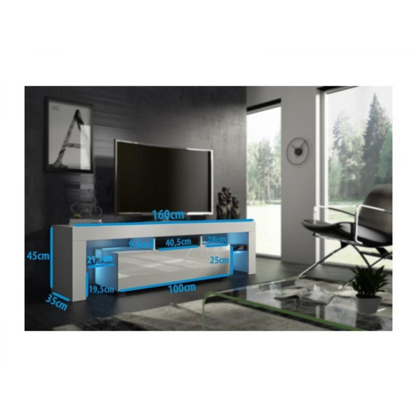 Meubles TV, Hi-Fi Meuble tv 160 blanc et aspect chêne wotan + led rgb