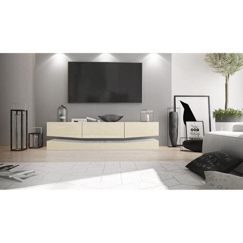 Mpc - Meuble tv avec socle, 1 compartiment ouvert et 3 tiroirs, blanc haute brillance/crème haute brillance (178 x variable x 39 cm) Mpc  - Meubles TV, Hi-Fi