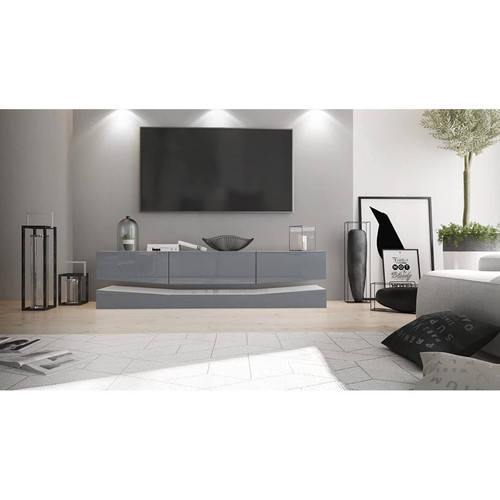 Mpc - Meuble tv avec socle, 1 compartiment ouvert et 3 tiroirs, blanc haute brillance/gris haute brillance (178 x variable x 39 cm) - Meuble TV Blanc Meubles TV, Hi-Fi
